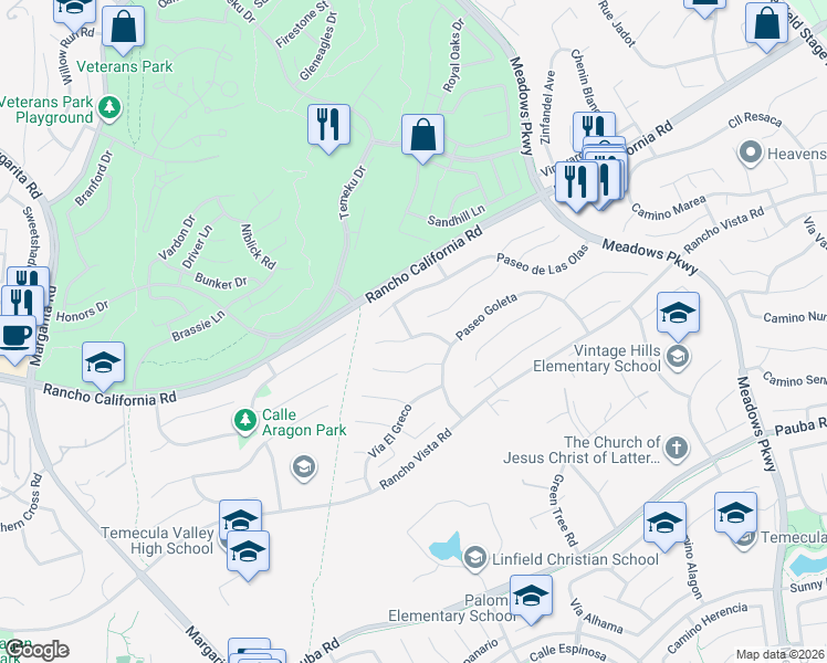 map of restaurants, bars, coffee shops, grocery stores, and more near 31436 Corte Sonora in Temecula