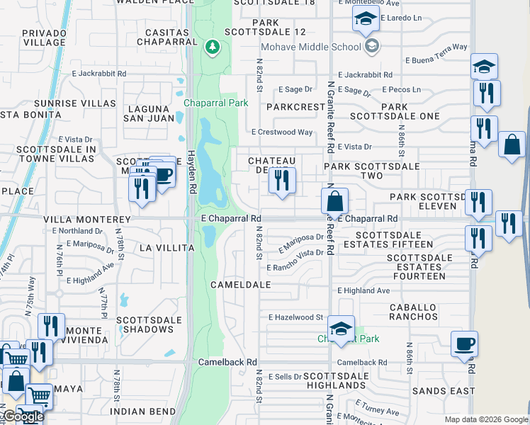 map of restaurants, bars, coffee shops, grocery stores, and more near in Scottsdale