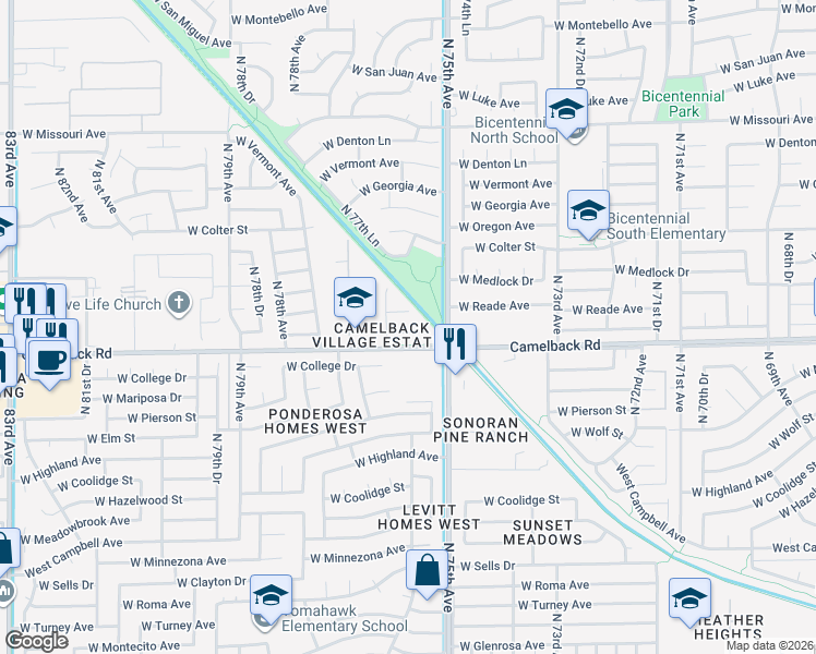map of restaurants, bars, coffee shops, grocery stores, and more near in Glendale