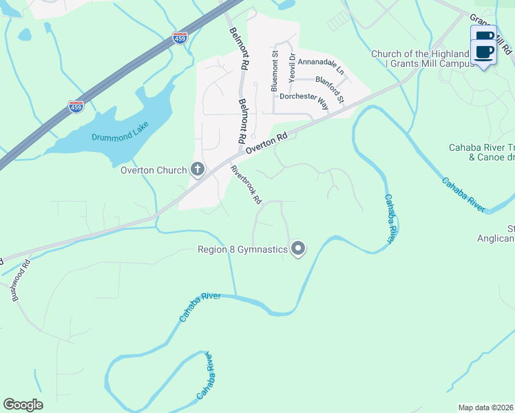 map of restaurants, bars, coffee shops, grocery stores, and more near 4134 Riverbrook Road in Irondale