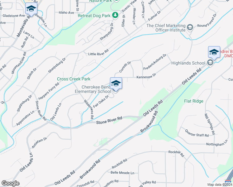 map of restaurants, bars, coffee shops, grocery stores, and more near 4400 Fair Oaks Drive in Birmingham