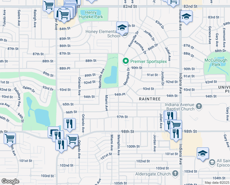 map of restaurants, bars, coffee shops, grocery stores, and more near Memphis Avenue in Lubbock