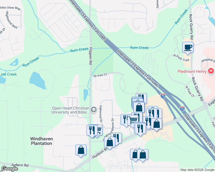 map of restaurants, bars, coffee shops, grocery stores, and more near 202 Saint Elizabeth Terrace in Stockbridge