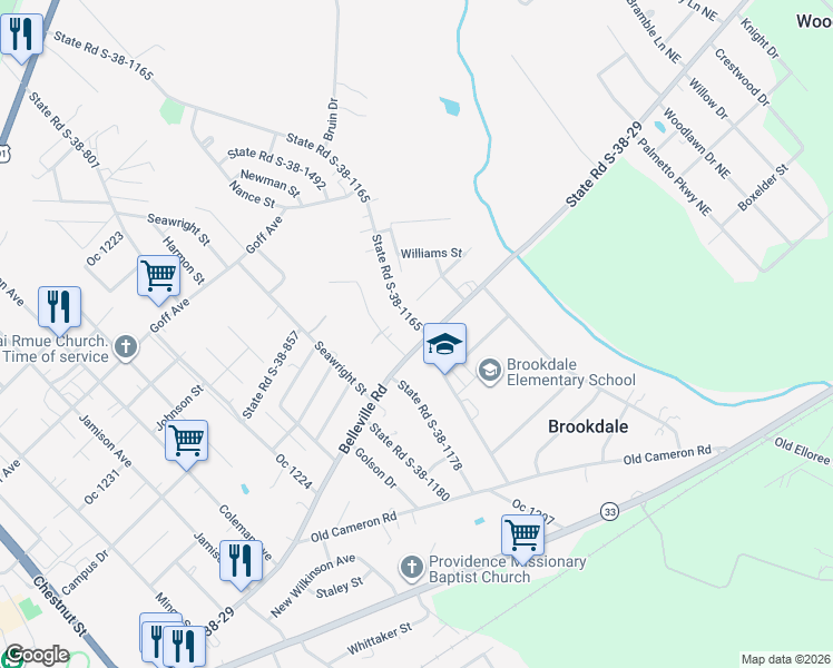 map of restaurants, bars, coffee shops, grocery stores, and more near 537 Kings Road in Orangeburg