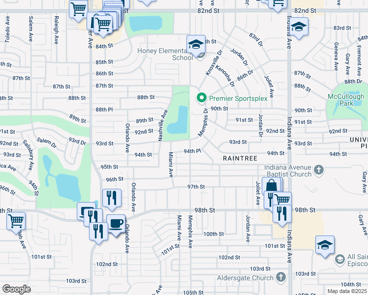 map of restaurants, bars, coffee shops, grocery stores, and more near Memphis Avenue in Lubbock