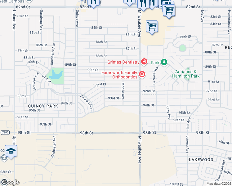 map of restaurants, bars, coffee shops, grocery stores, and more near 6545 92nd Street in Lubbock