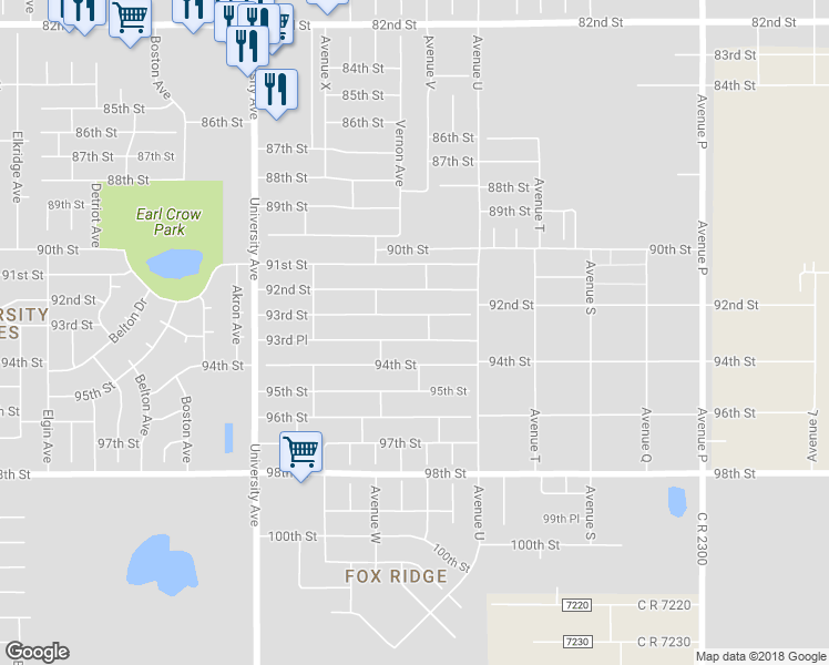 map of restaurants, bars, coffee shops, grocery stores, and more near 2206 93rd Place in Lubbock