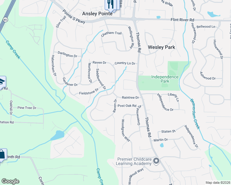 map of restaurants, bars, coffee shops, grocery stores, and more near 9004 Raven Drive in Jonesboro