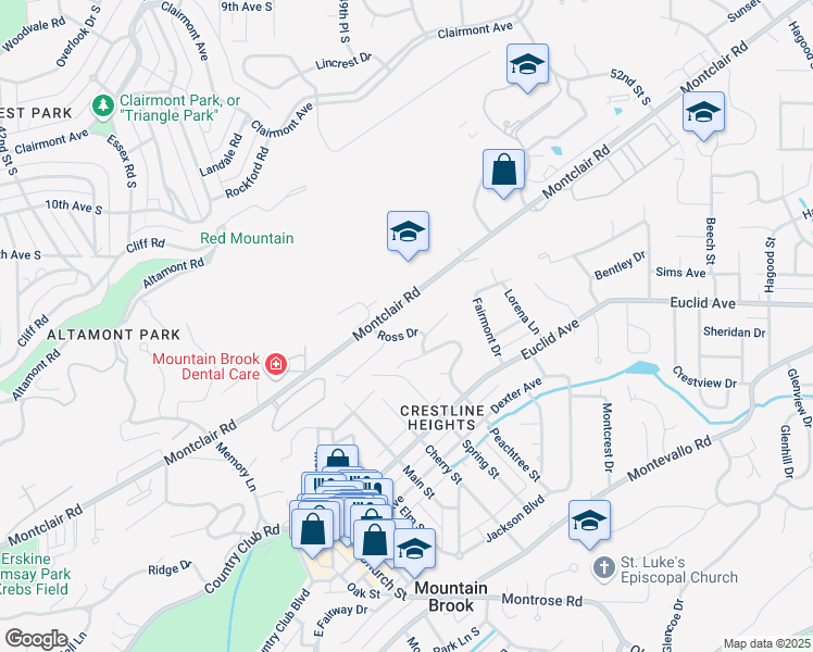 map of restaurants, bars, coffee shops, grocery stores, and more near 173 Ross Dr in Birmingham