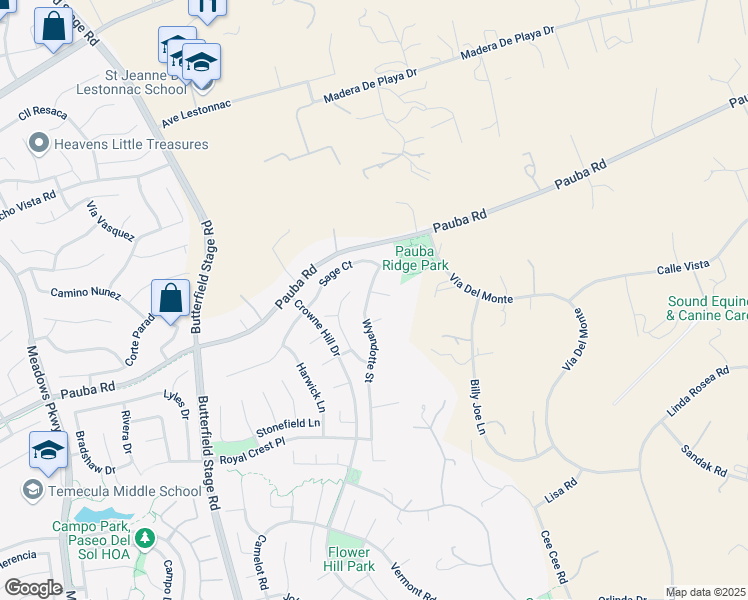 map of restaurants, bars, coffee shops, grocery stores, and more near 33167 Wakeen Circle in Temecula