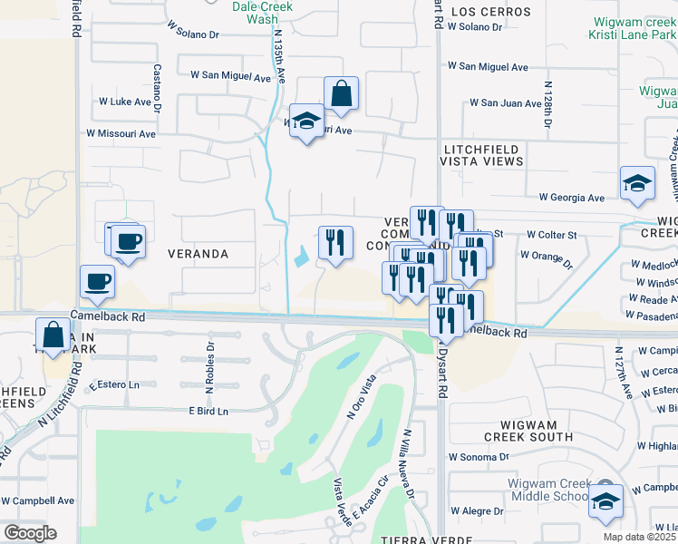 map of restaurants, bars, coffee shops, grocery stores, and more near in Litchfield Park