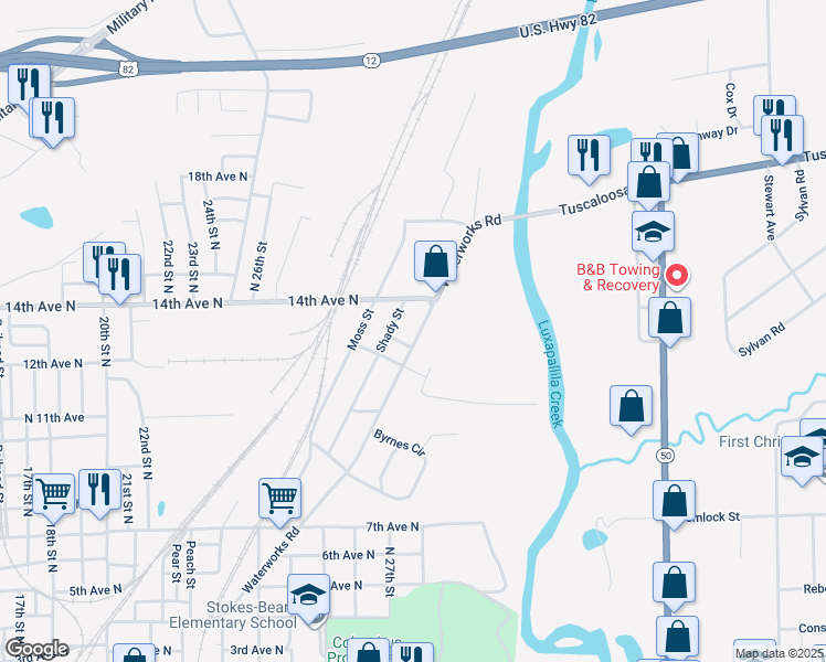 map of restaurants, bars, coffee shops, grocery stores, and more near 1205 Waterworks Road in Columbus
