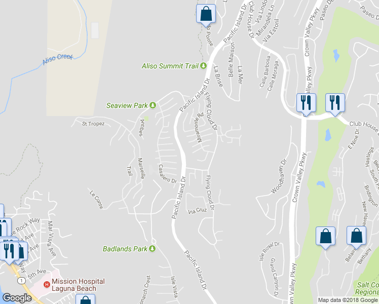map of restaurants, bars, coffee shops, grocery stores, and more near 22932 Solera Drive in Laguna Niguel