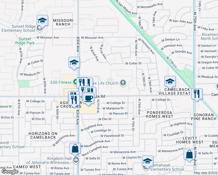 map of restaurants, bars, coffee shops, grocery stores, and more near 5028 North 81st Avenue in Glendale