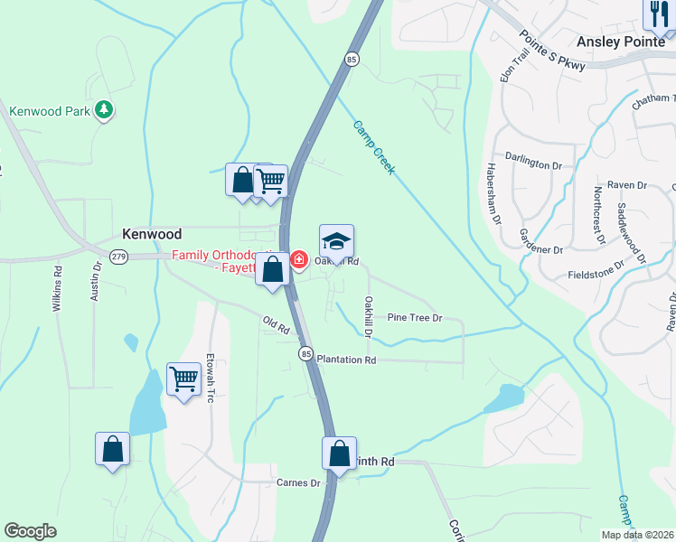 map of restaurants, bars, coffee shops, grocery stores, and more near 130 Carnegie Place in Fayetteville