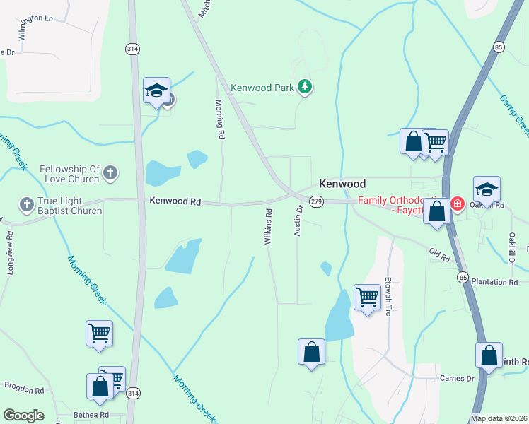 map of restaurants, bars, coffee shops, grocery stores, and more near 109 Wilkins Road in Fayetteville