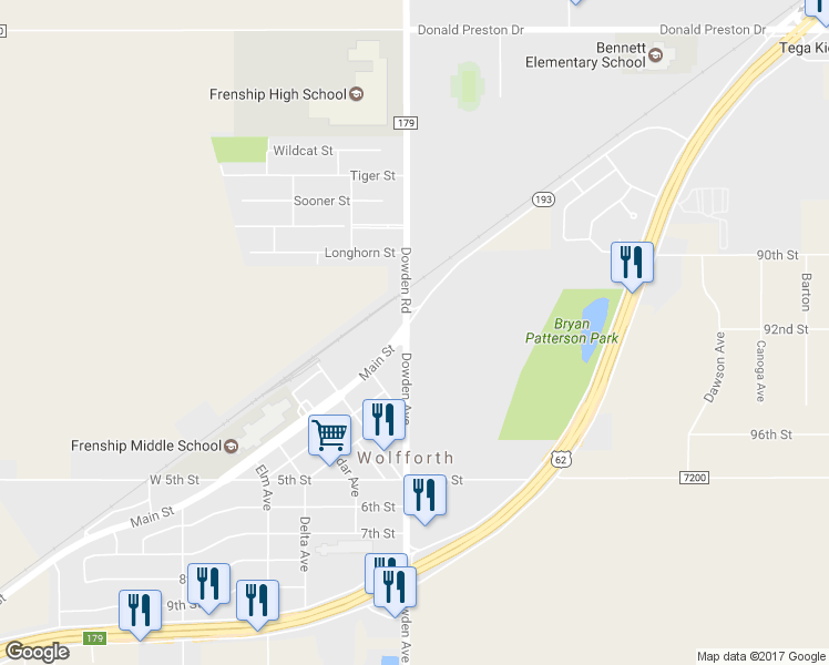 map of restaurants, bars, coffee shops, grocery stores, and more near 201 Dowden Road in Wolfforth
