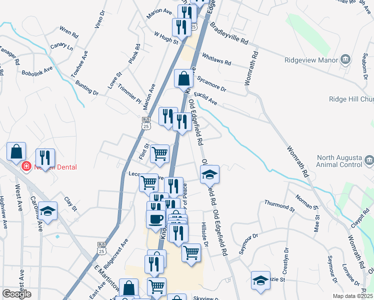 map of restaurants, bars, coffee shops, grocery stores, and more near 1526 Aiken Avenue in North Augusta