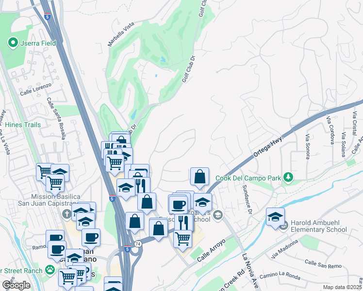 map of restaurants, bars, coffee shops, grocery stores, and more near 27462 Paseo Arco Clave in San Juan Capistrano