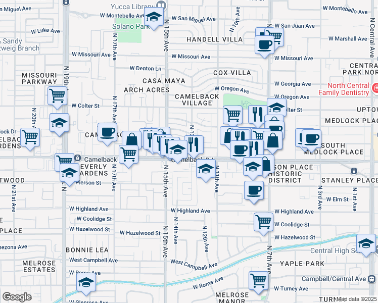 map of restaurants, bars, coffee shops, grocery stores, and more near 5008 North 13th Avenue in Phoenix