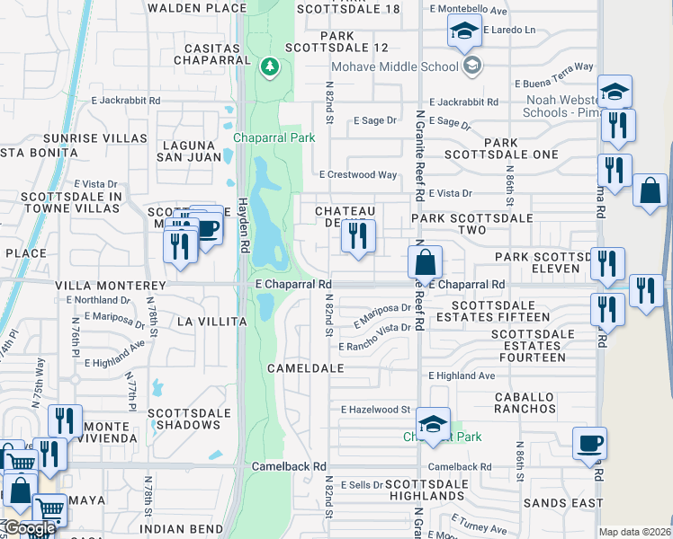 map of restaurants, bars, coffee shops, grocery stores, and more near in Scottsdale