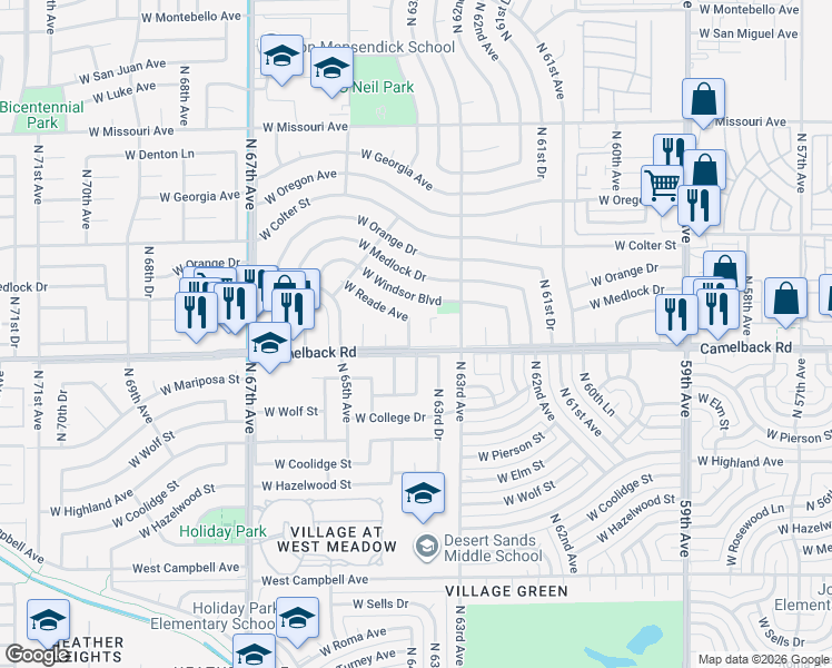 map of restaurants, bars, coffee shops, grocery stores, and more near 5009 N 64th Ave in Glendale
