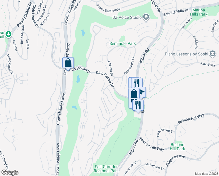 map of restaurants, bars, coffee shops, grocery stores, and more near 4 Westcliff in Laguna Niguel