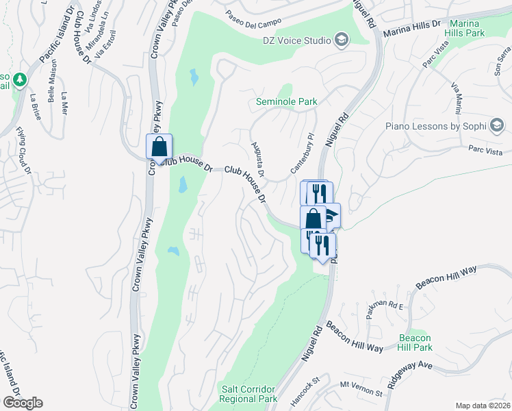 map of restaurants, bars, coffee shops, grocery stores, and more near 2 Westcliff in Laguna Niguel