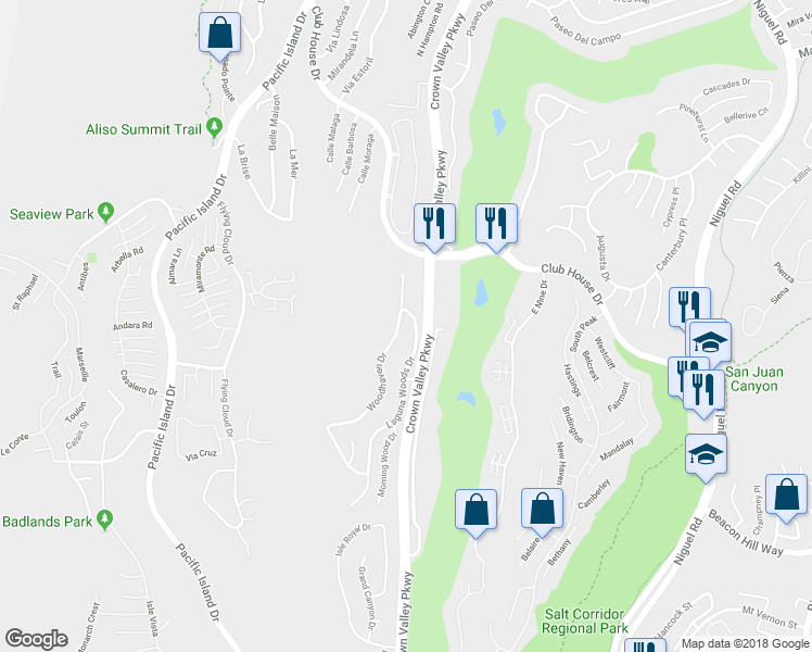 map of restaurants, bars, coffee shops, grocery stores, and more near 35 Woodhaven Drive in Laguna Niguel
