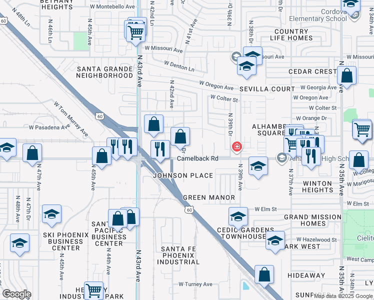 map of restaurants, bars, coffee shops, grocery stores, and more near 5014 North 41st Avenue in Phoenix