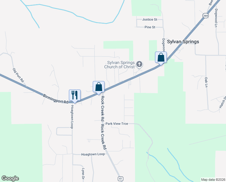 map of restaurants, bars, coffee shops, grocery stores, and more near 5592 Birmingport Road in Mulga