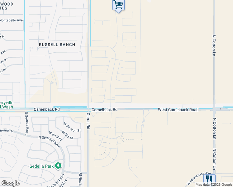 map of restaurants, bars, coffee shops, grocery stores, and more near 5091-5253 North Citrus Road in Litchfield Park