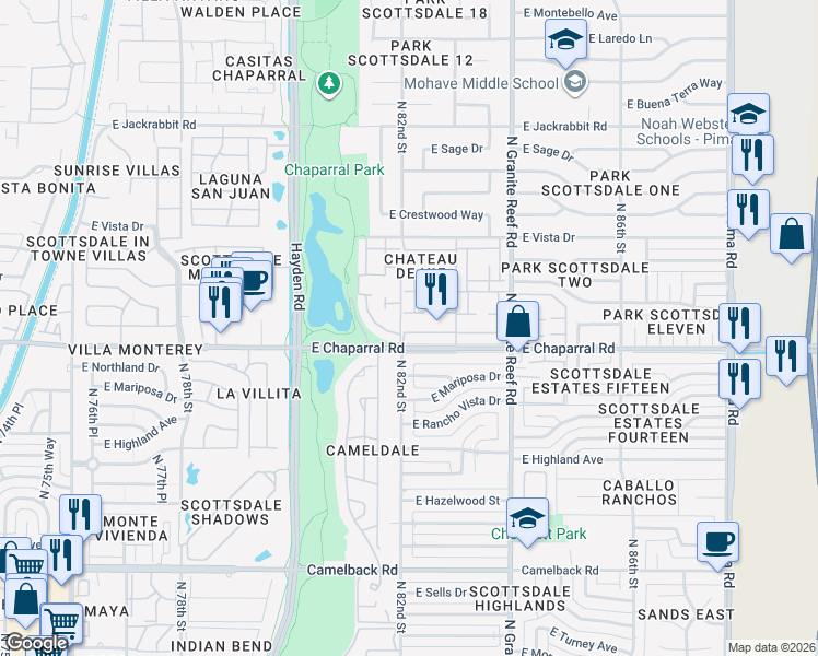 map of restaurants, bars, coffee shops, grocery stores, and more near 5042 North 83rd Street in Scottsdale