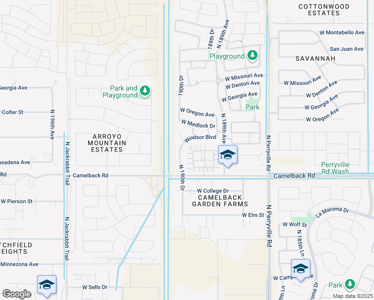 map of restaurants, bars, coffee shops, grocery stores, and more near 5107 North 190th Drive in Litchfield Park