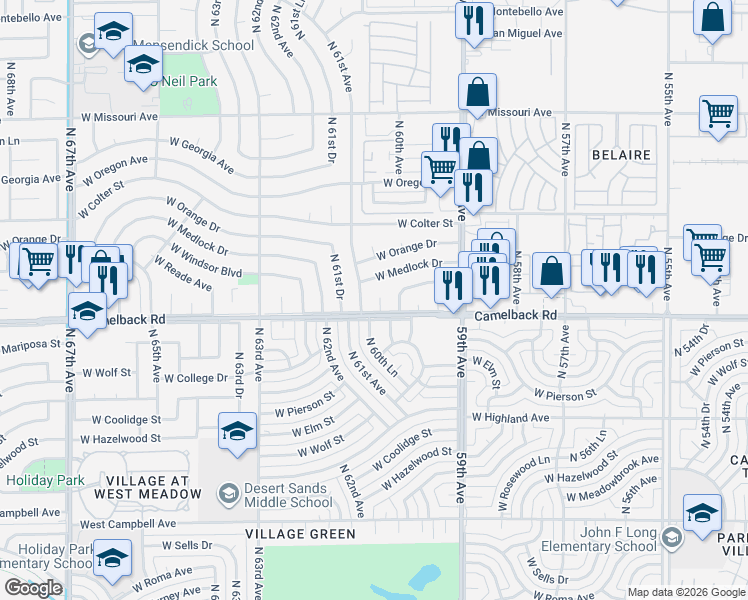 map of restaurants, bars, coffee shops, grocery stores, and more near 5974 West Pasadena Avenue in Glendale