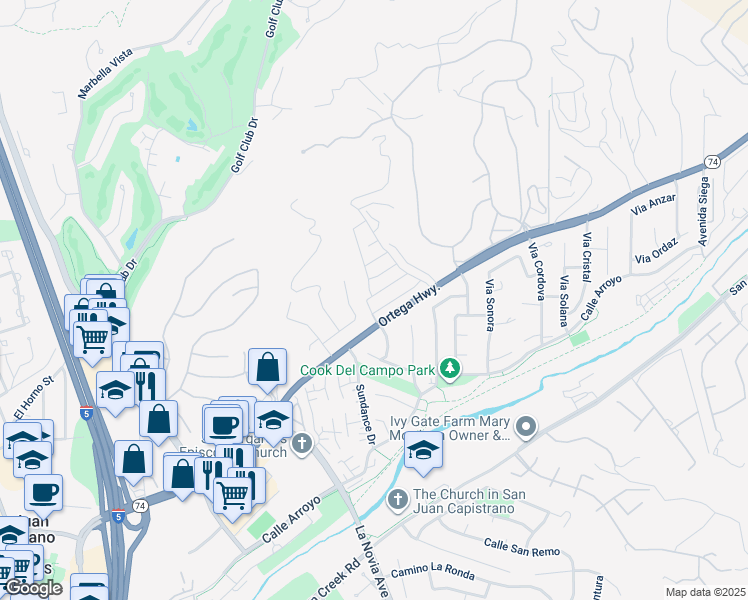 map of restaurants, bars, coffee shops, grocery stores, and more near 27703 Ortega Highway in San Juan Capistrano