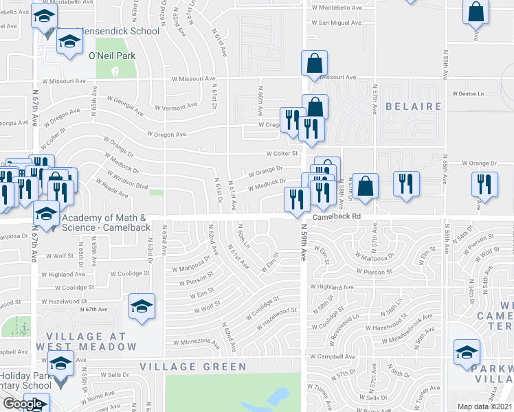 map of restaurants, bars, coffee shops, grocery stores, and more near 5974 West Pasadena Avenue in Glendale