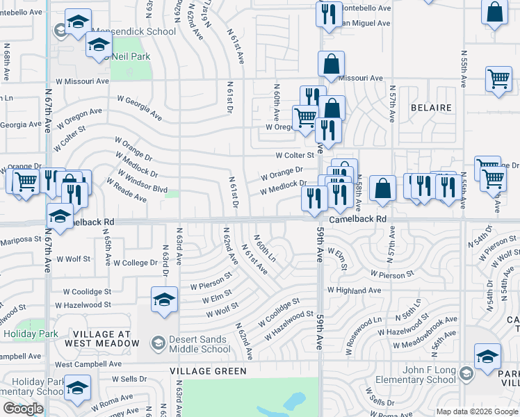 map of restaurants, bars, coffee shops, grocery stores, and more near 5974 West Pasadena Avenue in Glendale