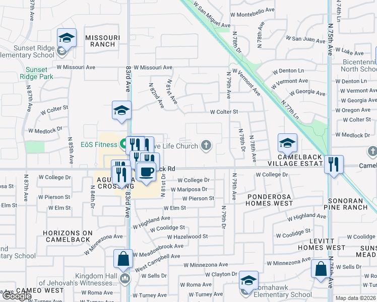 map of restaurants, bars, coffee shops, grocery stores, and more near 5028 North 81st Avenue in Glendale