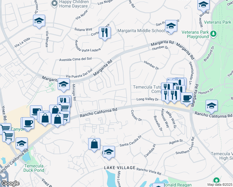 map of restaurants, bars, coffee shops, grocery stores, and more near 29930 Rancho California Road in Temecula
