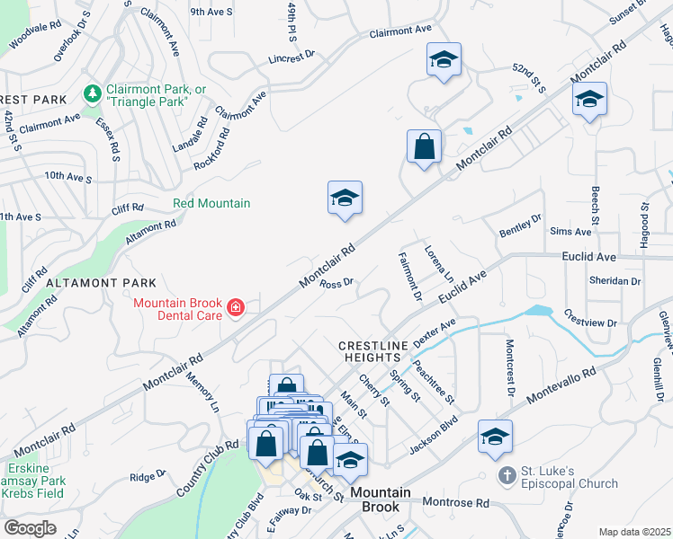 map of restaurants, bars, coffee shops, grocery stores, and more near 173 Ross Drive in Birmingham
