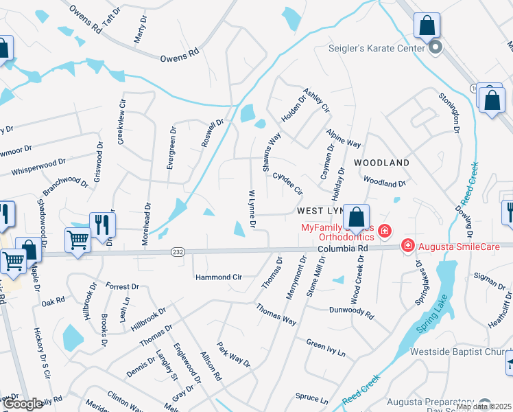 map of restaurants, bars, coffee shops, grocery stores, and more near 119 West Lynne Drive in Martinez