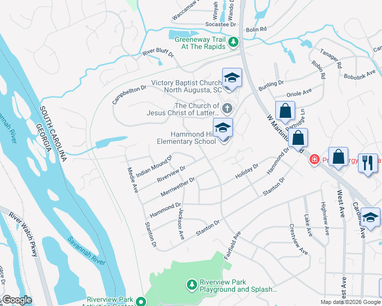 map of restaurants, bars, coffee shops, grocery stores, and more near 812 Springdale Road in North Augusta