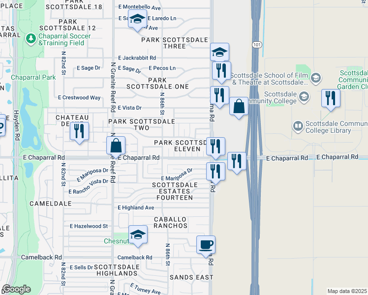 map of restaurants, bars, coffee shops, grocery stores, and more near 5013 North 87th Street in Scottsdale