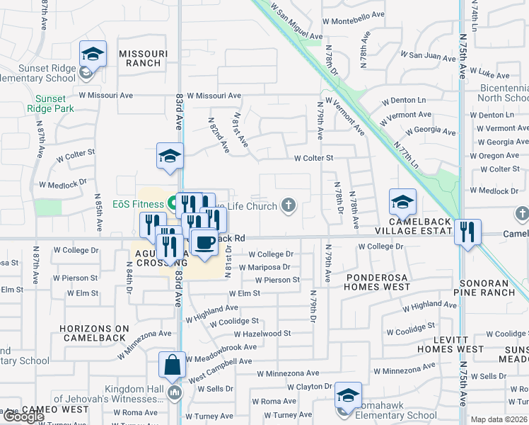 map of restaurants, bars, coffee shops, grocery stores, and more near 5028 North 81st Avenue in Glendale