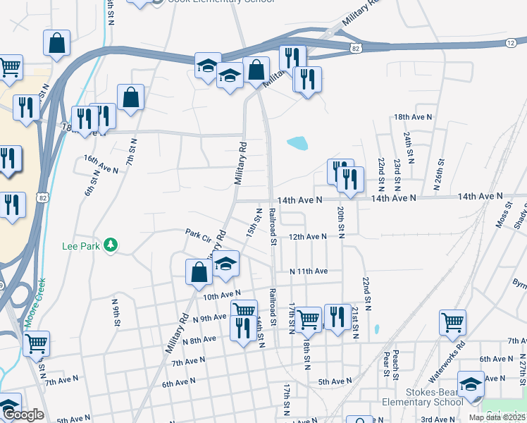 map of restaurants, bars, coffee shops, grocery stores, and more near 1324 15th Street North in Columbus