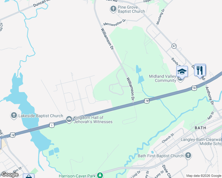 map of restaurants, bars, coffee shops, grocery stores, and more near 312 Crytzer Lane in Graniteville