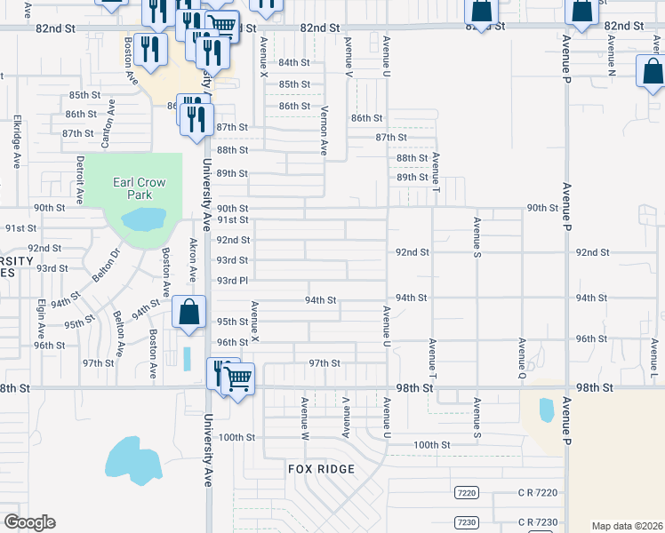 map of restaurants, bars, coffee shops, grocery stores, and more near 2216 93rd Place in Lubbock