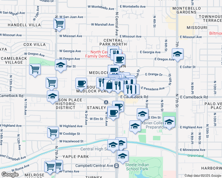 map of restaurants, bars, coffee shops, grocery stores, and more near in Phoenix