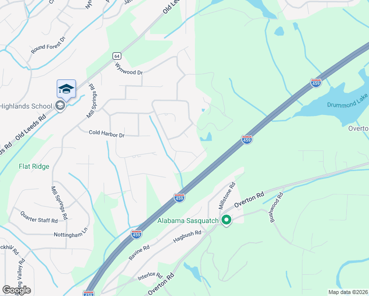 map of restaurants, bars, coffee shops, grocery stores, and more near 3545 Branch Mill Road in Birmingham